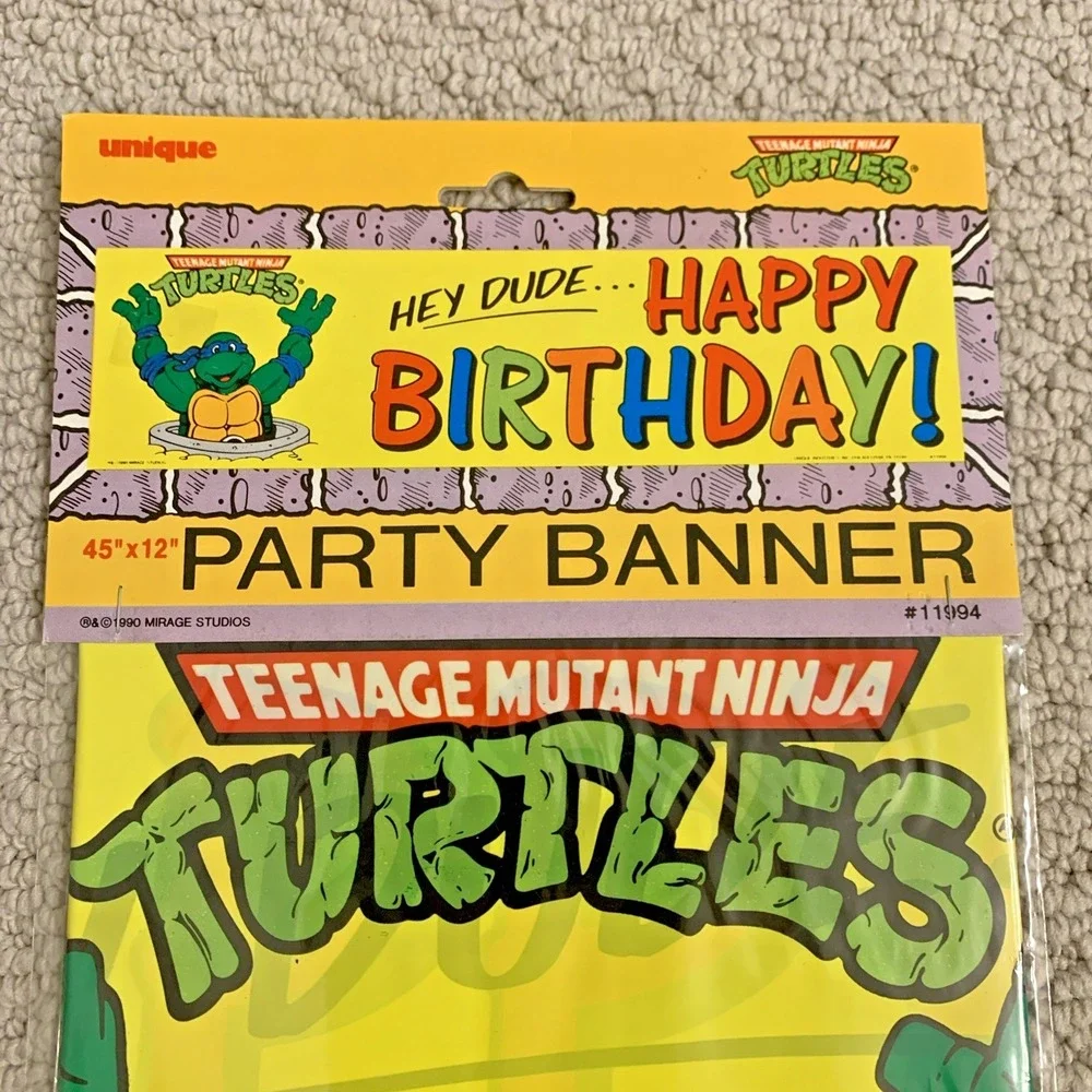 Vintage 1990 Teenage Mutant Ninja Turtles Birthday Party Banner 45
